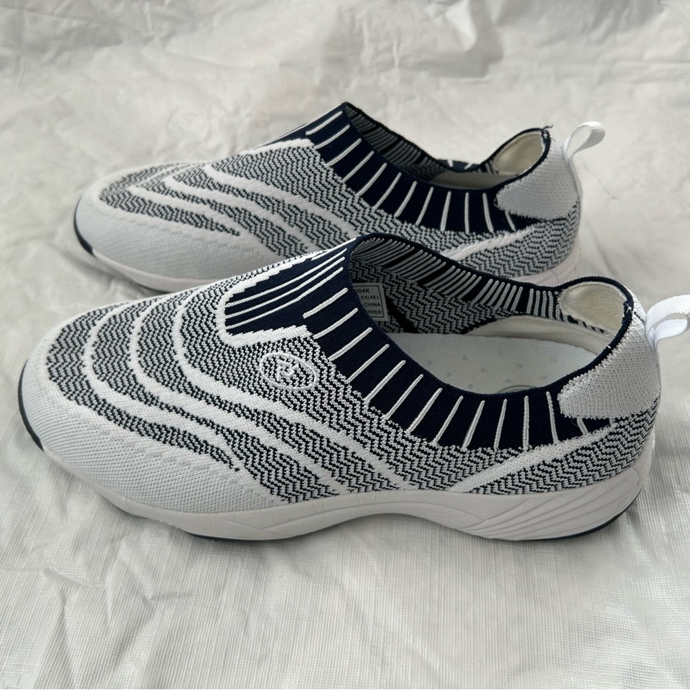 Propet Black and White Knit Slip-On Shoe - Picture 6 of 7